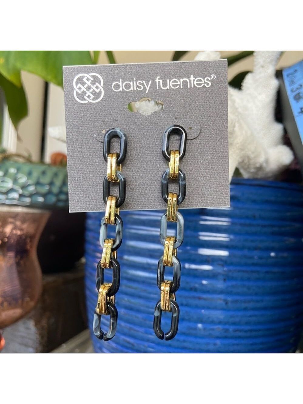 Waterfall Chain Link Gold Black Daisy Fuentes Fashion Earrings $16ea / 3 for $25